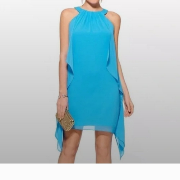 Cache Badgley Mischka chiffon halter sequins cocktail dress flowy - Picture 8 of 9